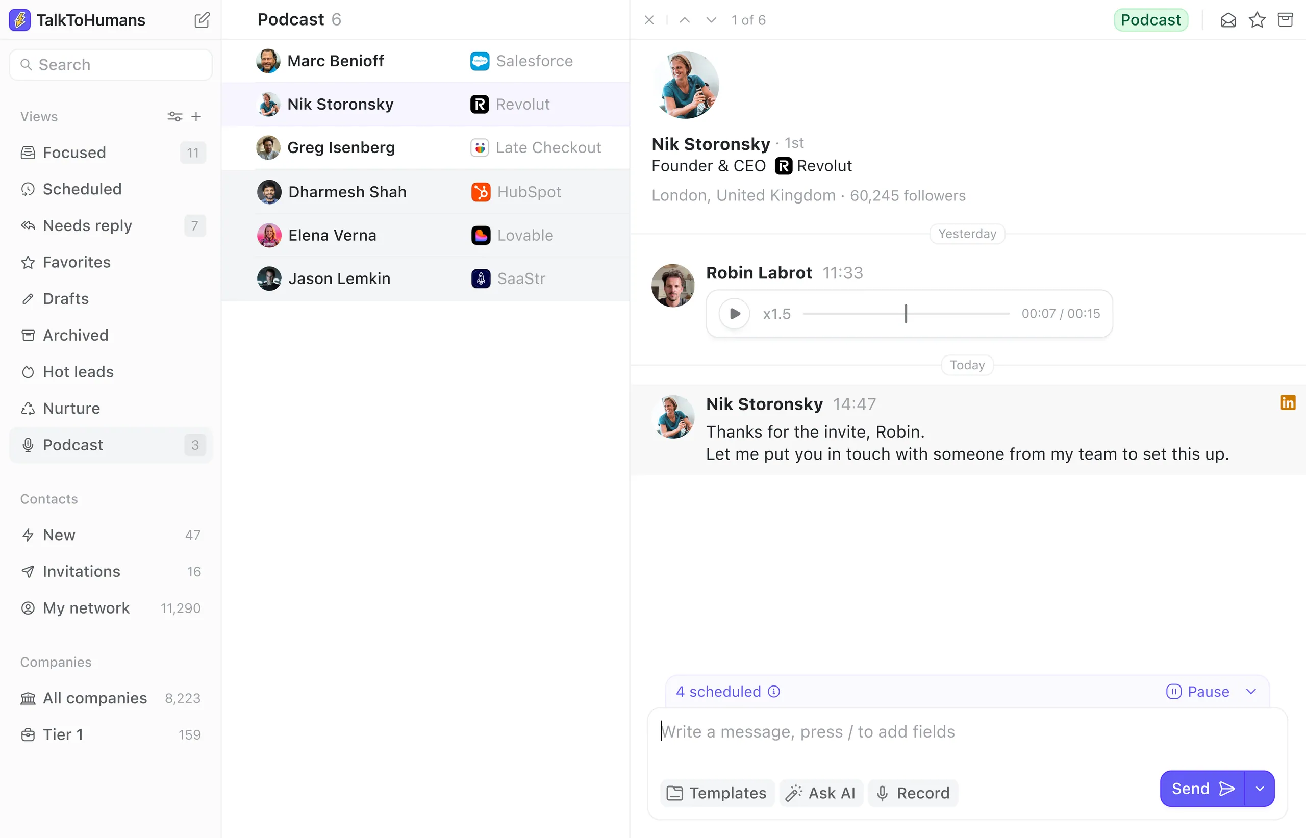 TalkToHumans — Check conversations